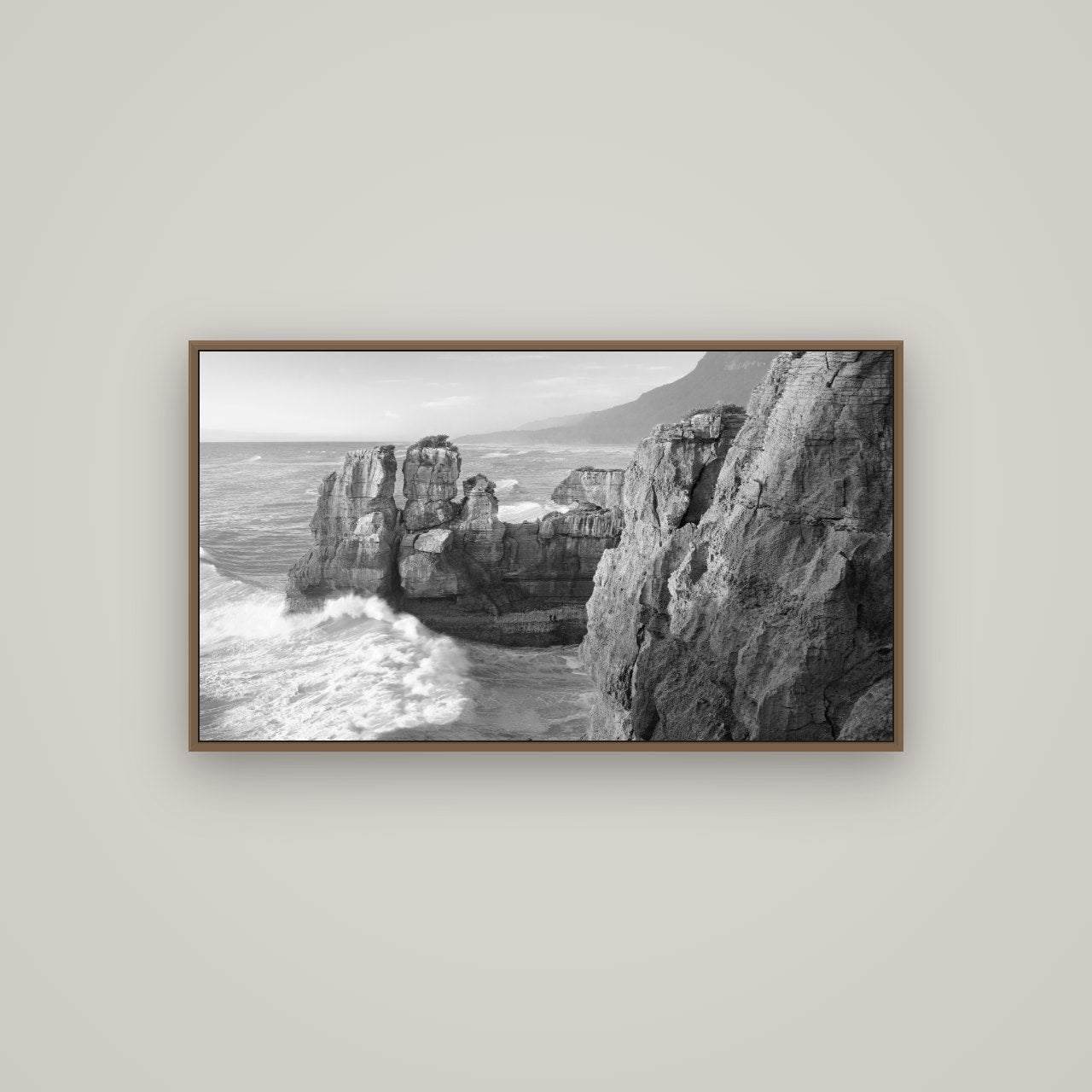 Punakaiki Sculptures, South Island, Basel Walnut, 107×60 cm. New Zealand fine art wall art by Stephen Milner.