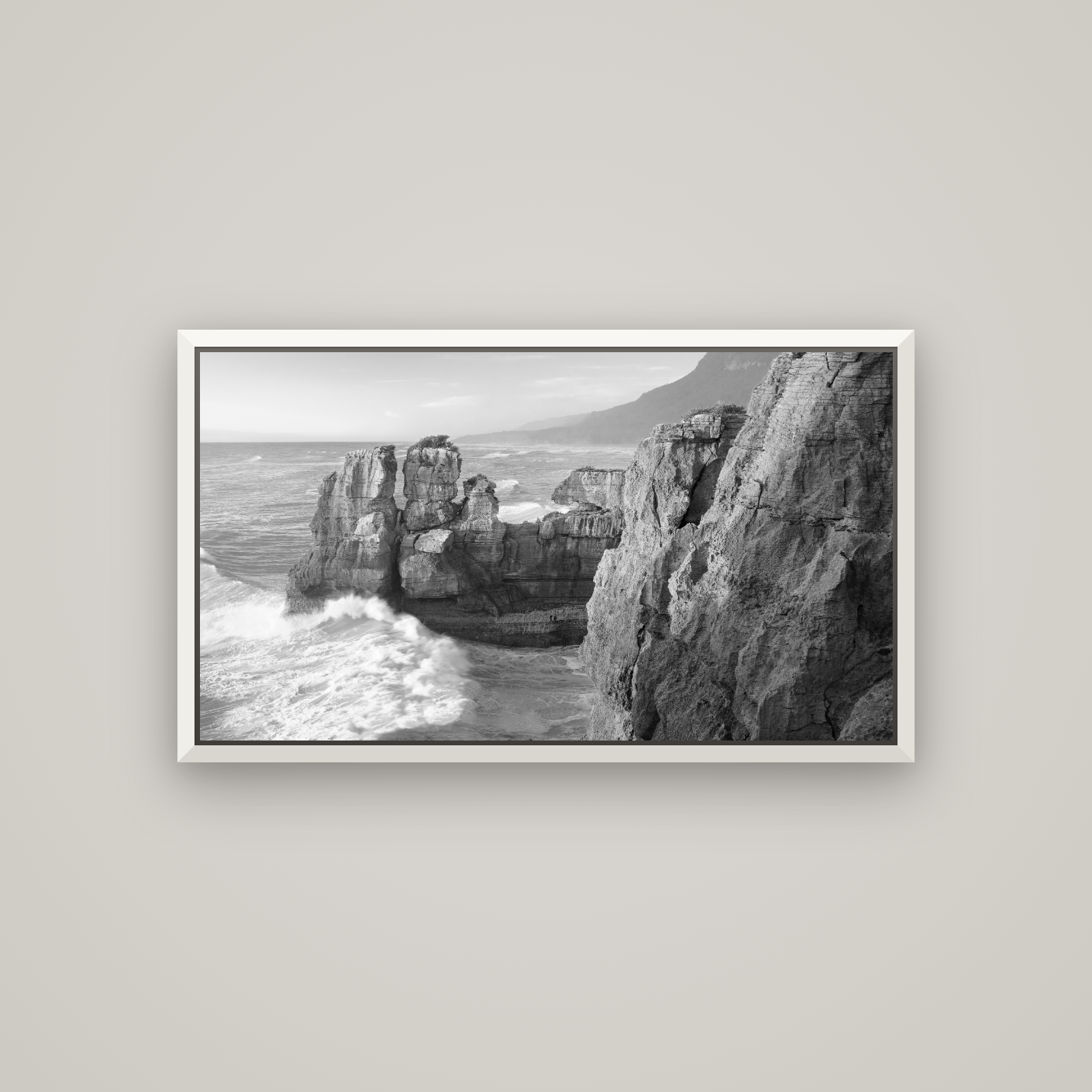 Punakaiki Sculptures, South Island — Basel White, 107×60 cm. New Zealand fine art wall art by Stephen Milner.