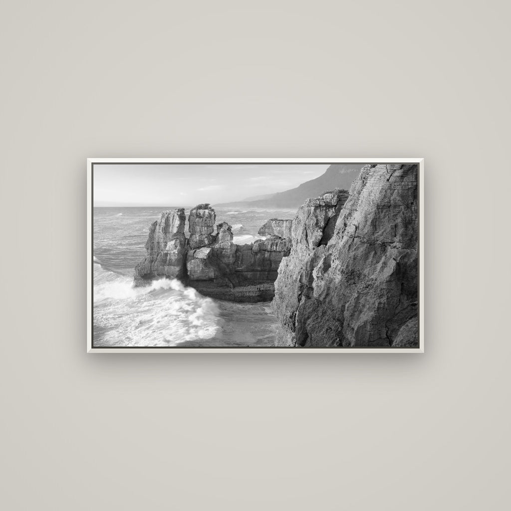 Punakaiki Sculptures, South Island — Basel White, 107×60 cm. New Zealand fine art wall art by Stephen Milner.