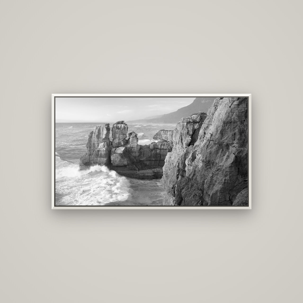 Punakaiki Sculptures, South Island — Basel White, 107×60 cm. New Zealand fine art wall art by Stephen Milner.