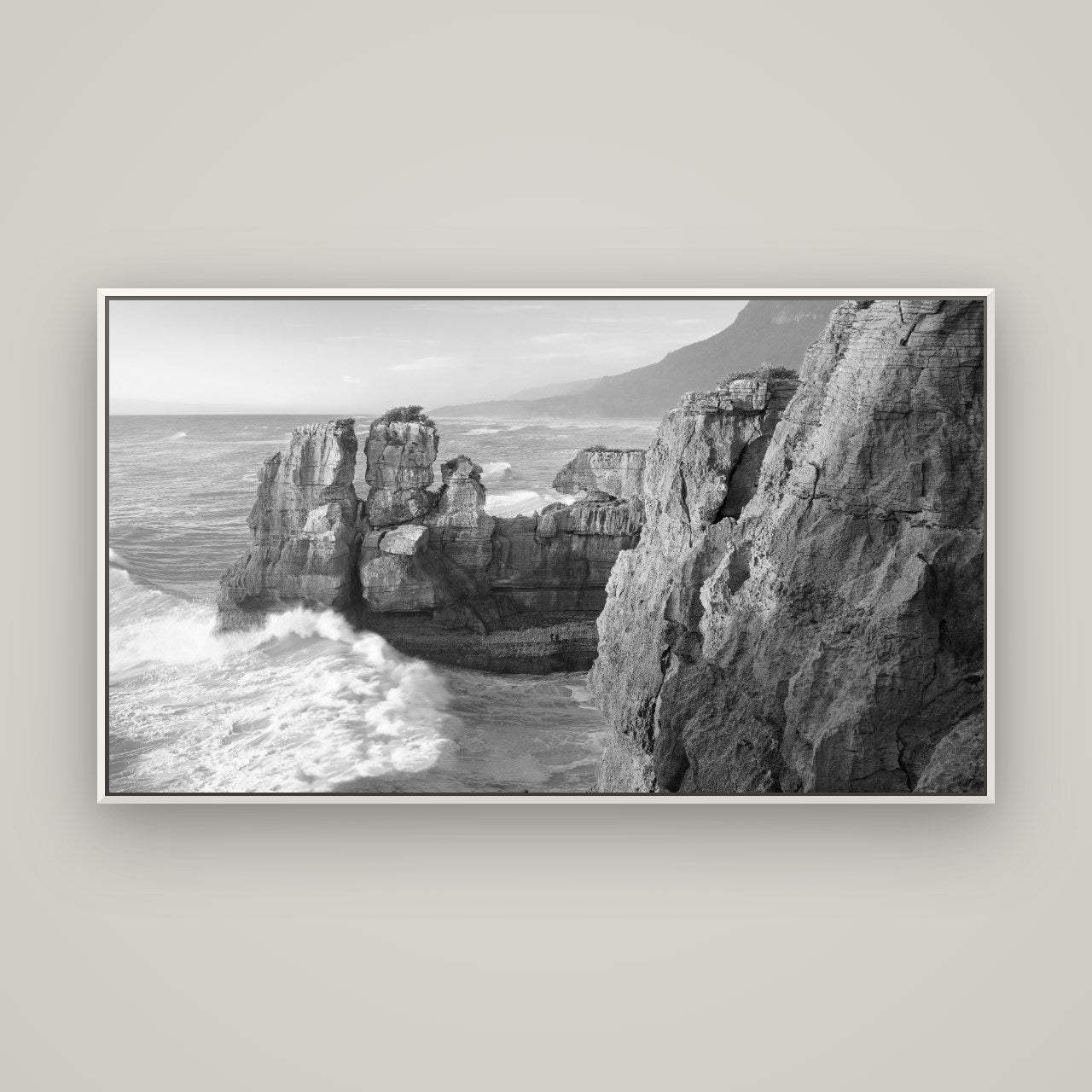 Punakaiki Sculptures, South Island — Basel White, 160×90 cm. New Zealand fine art wall art by Stephen Milner.