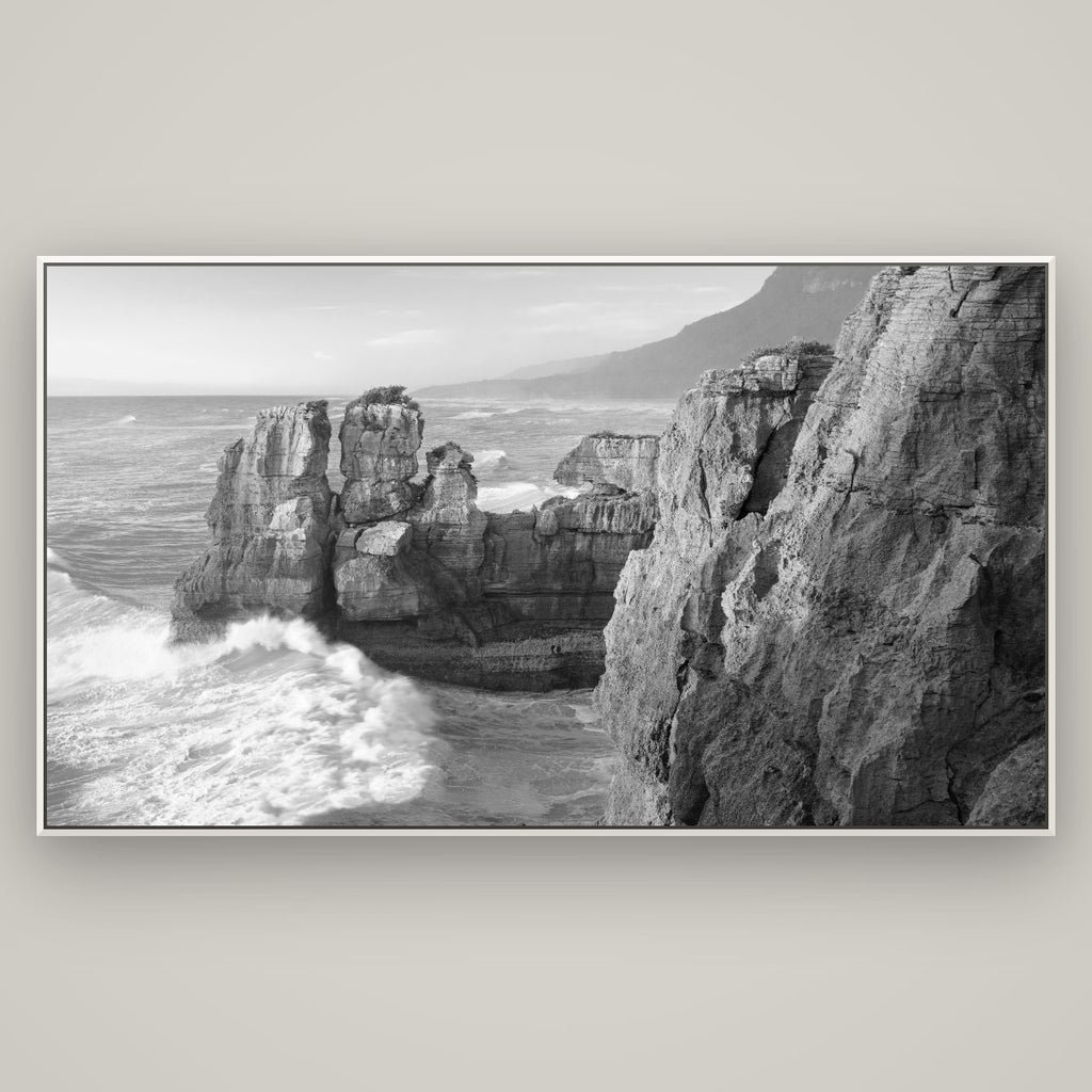 Punakaiki Sculptures, South Island — Basel White, 196×110 cm. New Zealand fine art wall art by Stephen Milner.