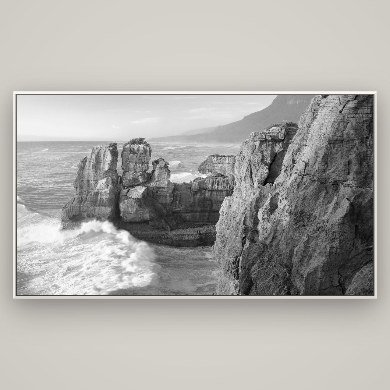 Punakaiki Sculptures, South Island — Basel White, 196×110 cm. New Zealand fine art wall art by Stephen Milner.