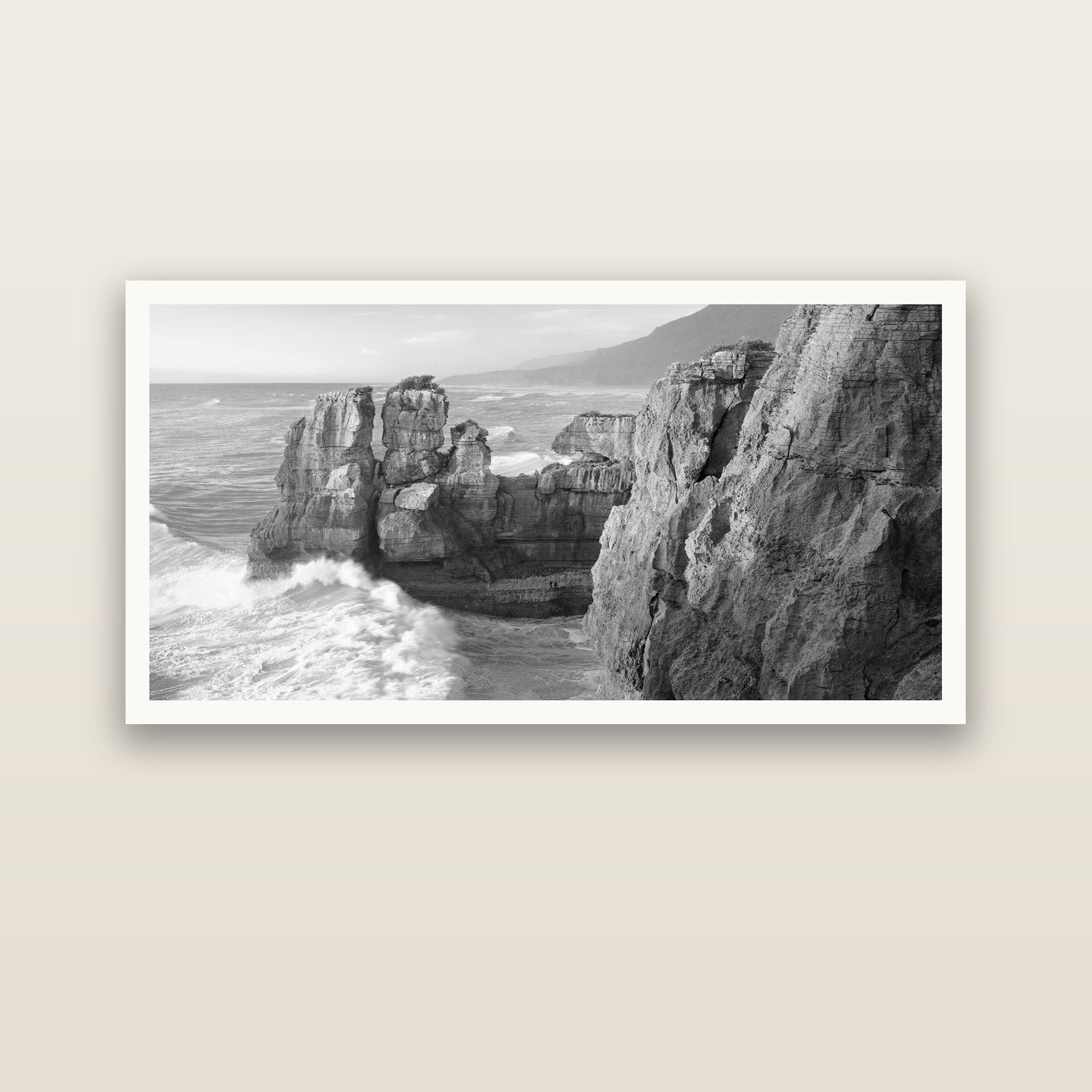 Punakaiki Sculptures, South Island — Hahnemühle fine art print, 150 × 75 cm. New Zealand fine art landscape photography by Stephen Milner.