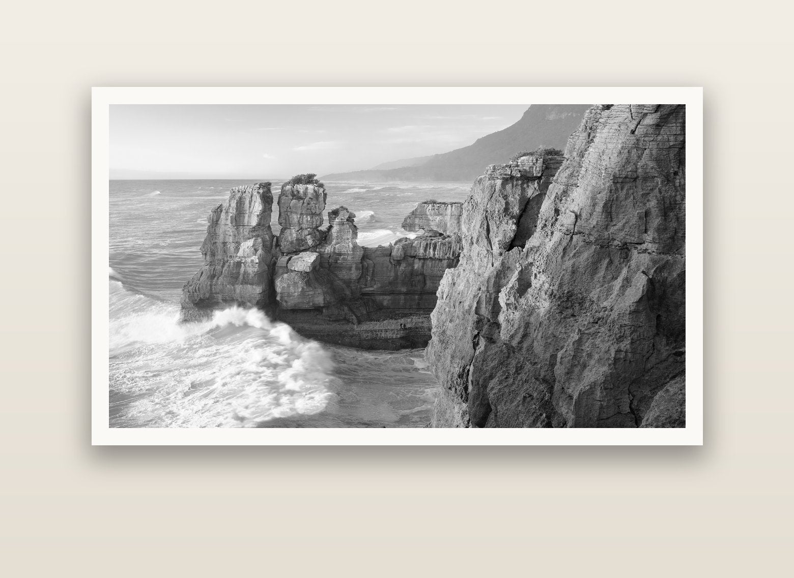 Punakaiki Sculptures, South Island — Hahnemühle fine art print, 150 × 75 cm. New Zealand fine art landscape photography by Stephen Milner.