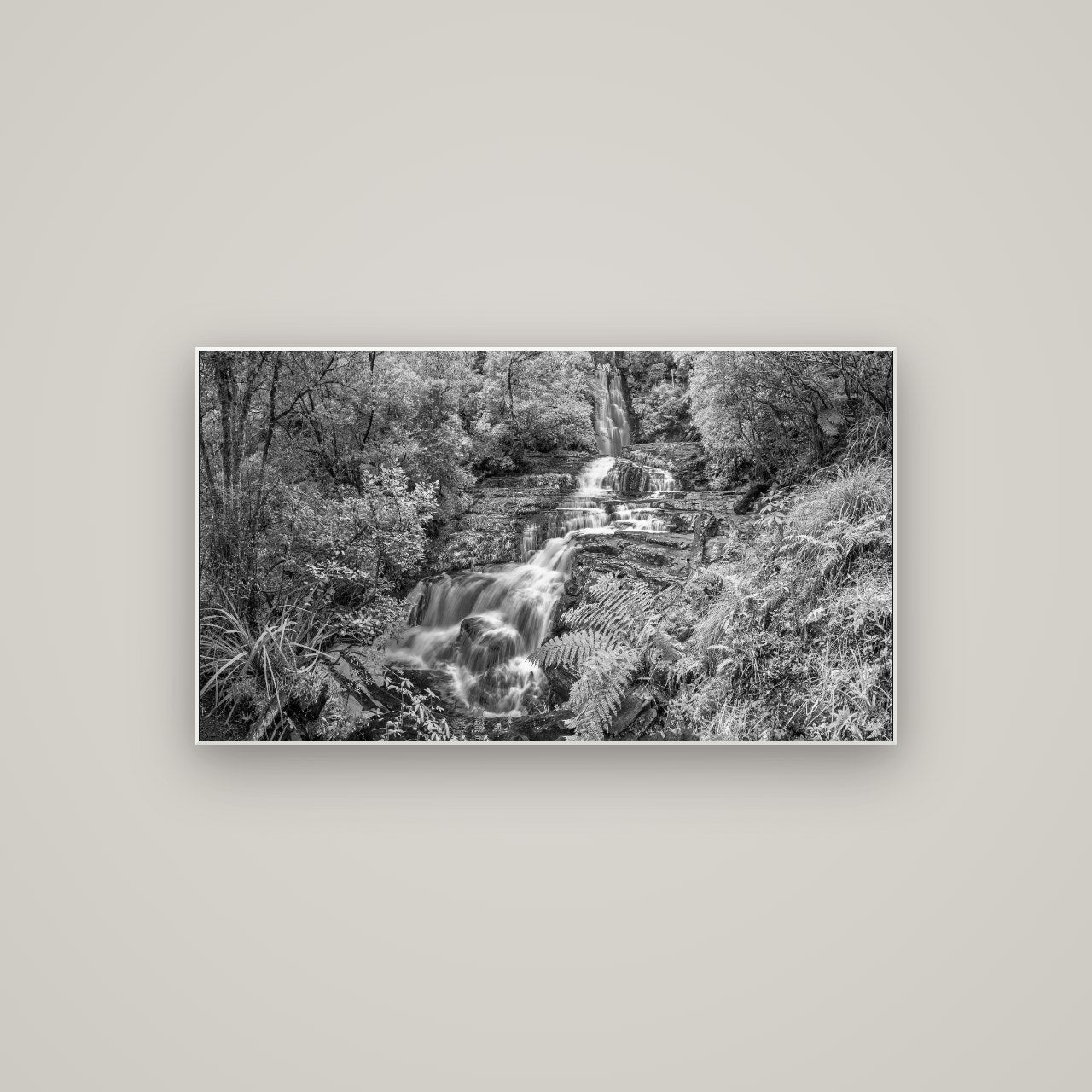 Radiance of Nature, McLean Falls — ArtBox White, 107×60 cm. New Zealand fine art wall art by Stephen Milner.
