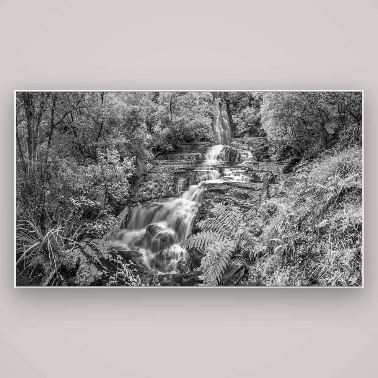 Radiance of Nature, McLean Falls — ArtBox White, 196×110 cm. New Zealand fine art wall art by Stephen Milner.