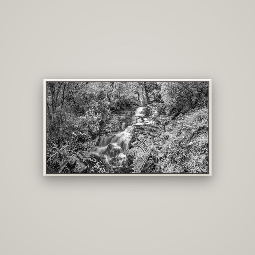 Radiance of Nature, McLean Falls — Basel White, 107×60 cm. New Zealand fine art wall art by Stephen Milner.