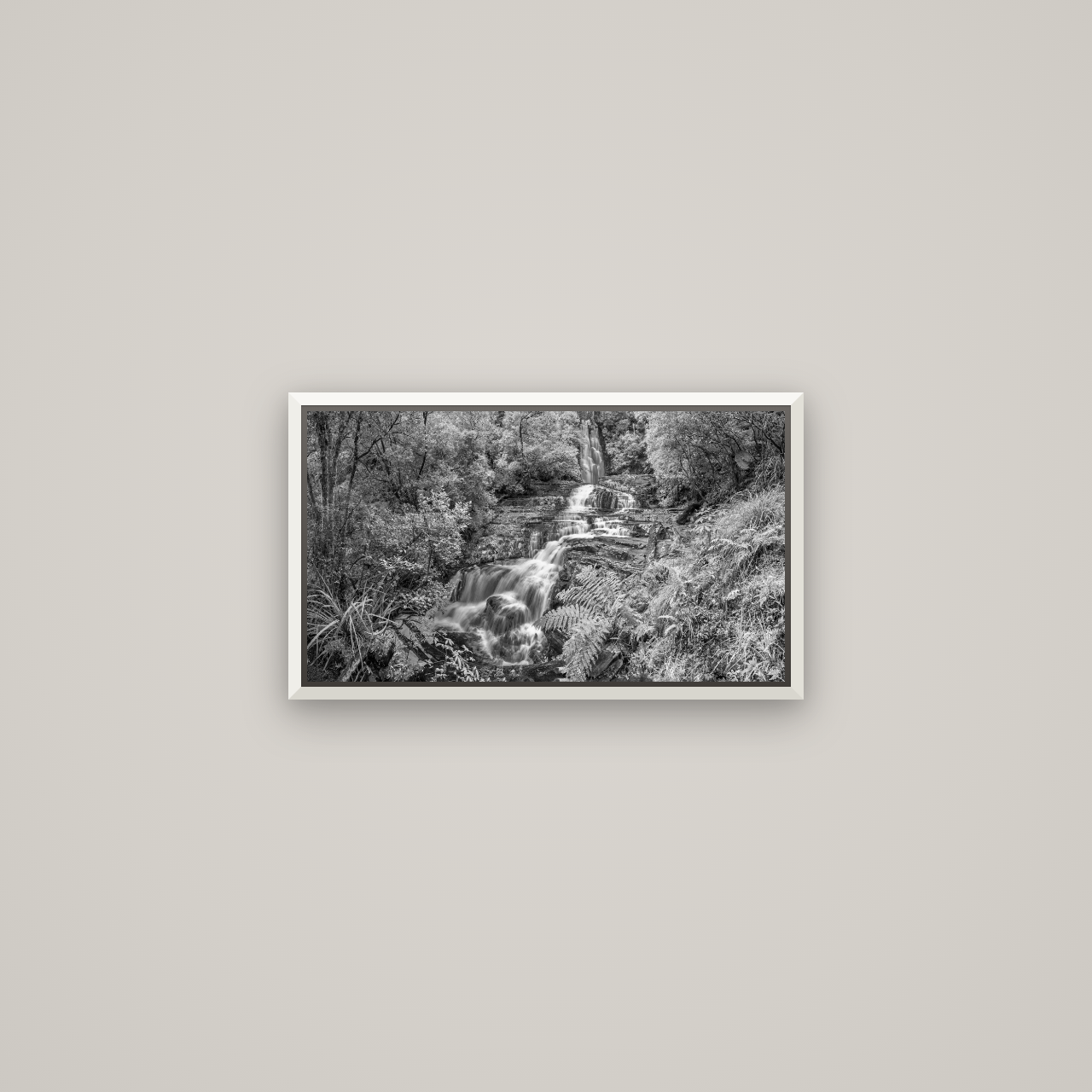Radiance of Nature, McLean Falls — Basel White, 53×30 cm. New Zealand fine art wall art by Stephen Milner.
