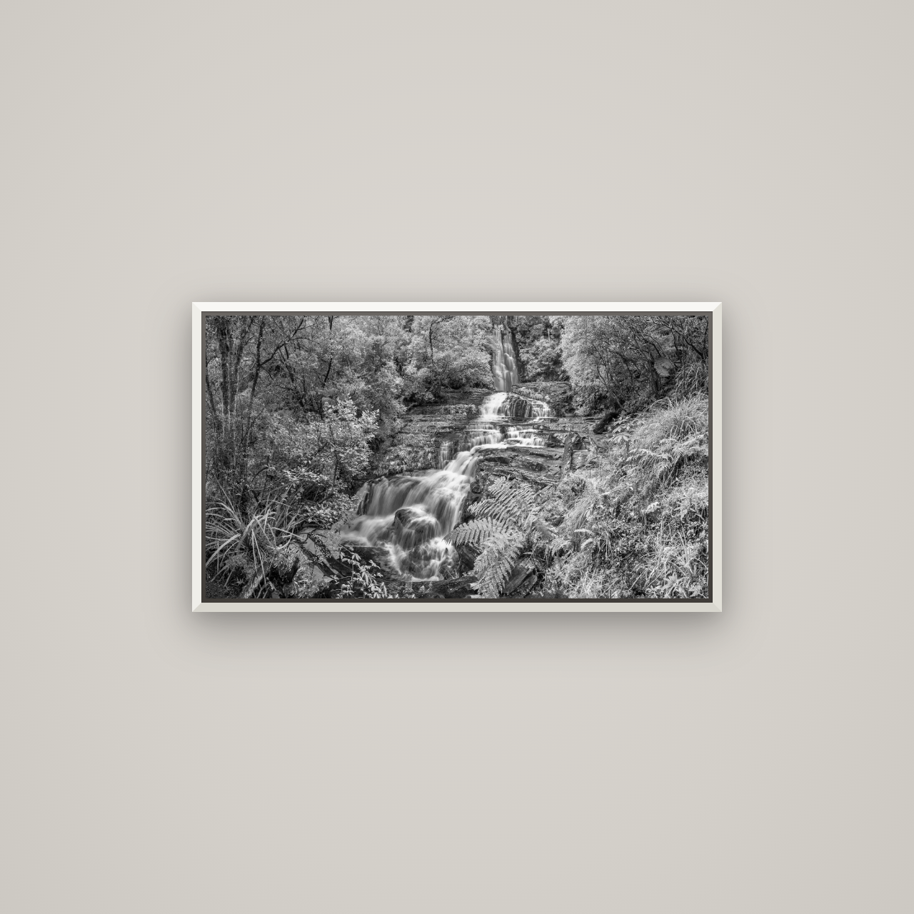 Radiance of Nature, McLean Falls — Basel White, 80×45 cm. New Zealand fine art wall art by Stephen Milner.