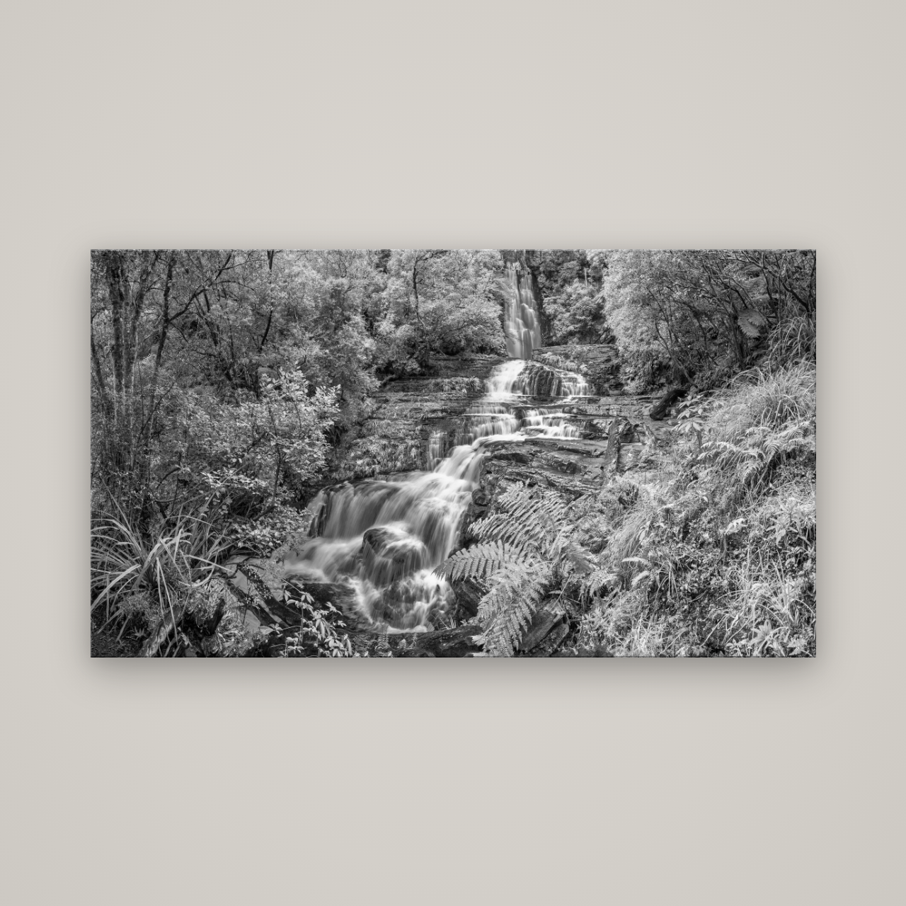 Radiance of Nature, McLean Falls — No frame, 160×90 cm. New Zealand fine art wall art by Stephen Milner.