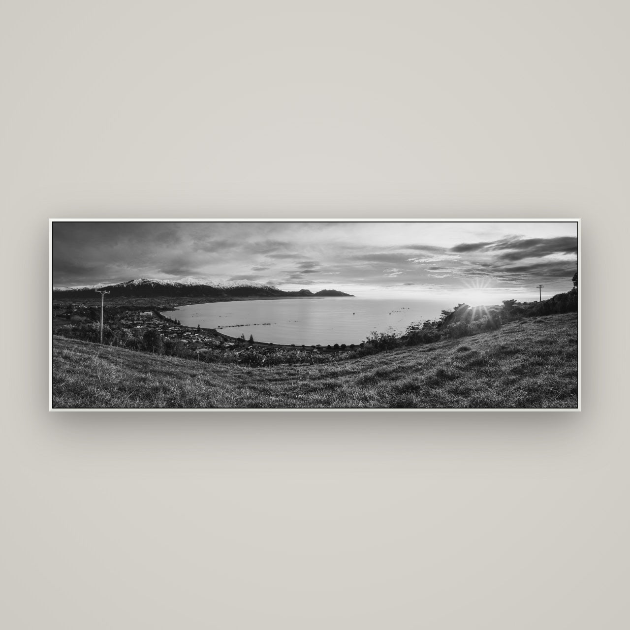 Radiant Awakening, Kaikōura's Coastal Majesty — ArtBox White, 170×60 cm. New Zealand fine art wall art by Stephen Milner.