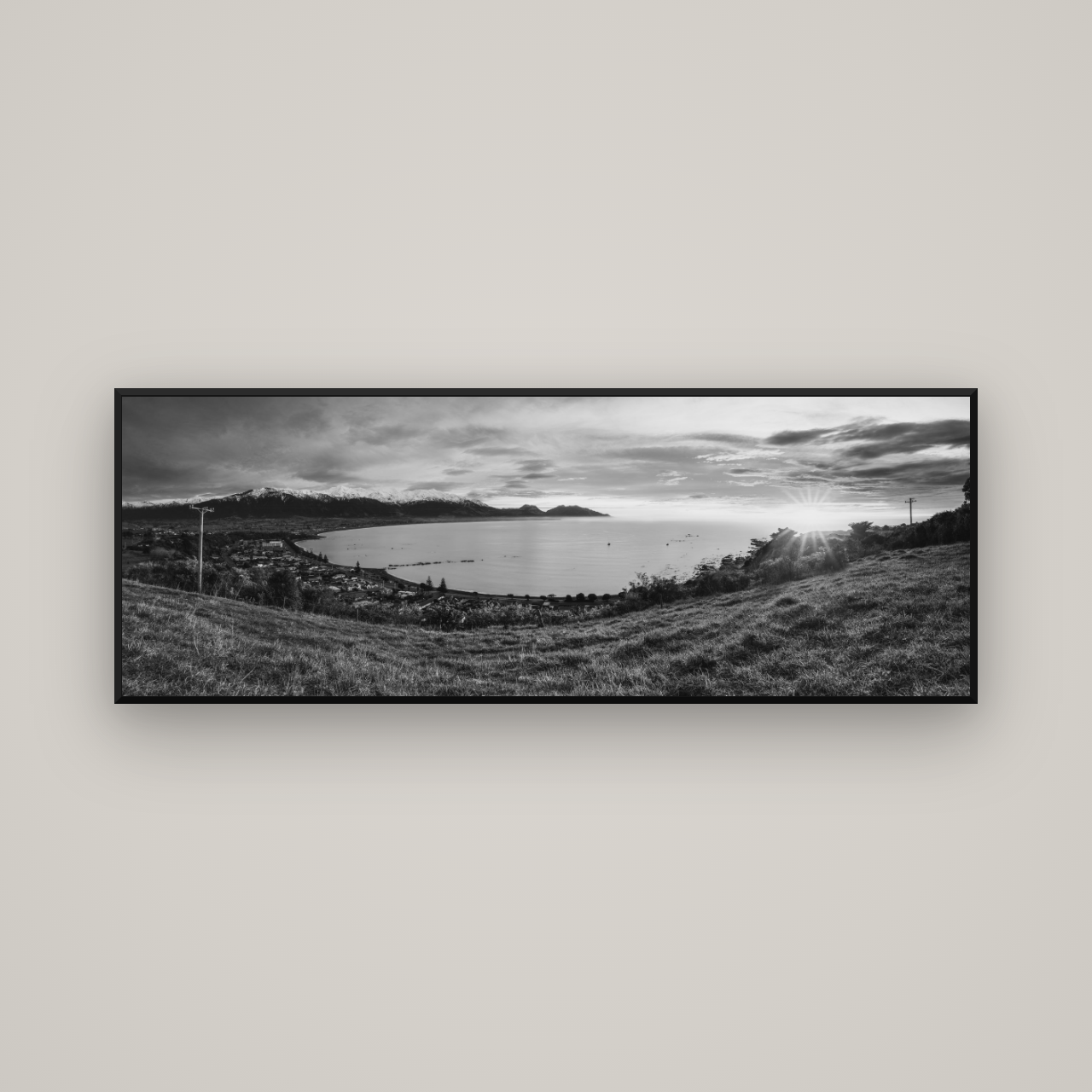 Radiant Awakening, Kaikōura's Coastal Majesty — Basel Black Matte, 170×60 cm. New Zealand fine art wall art by Stephen Milner.