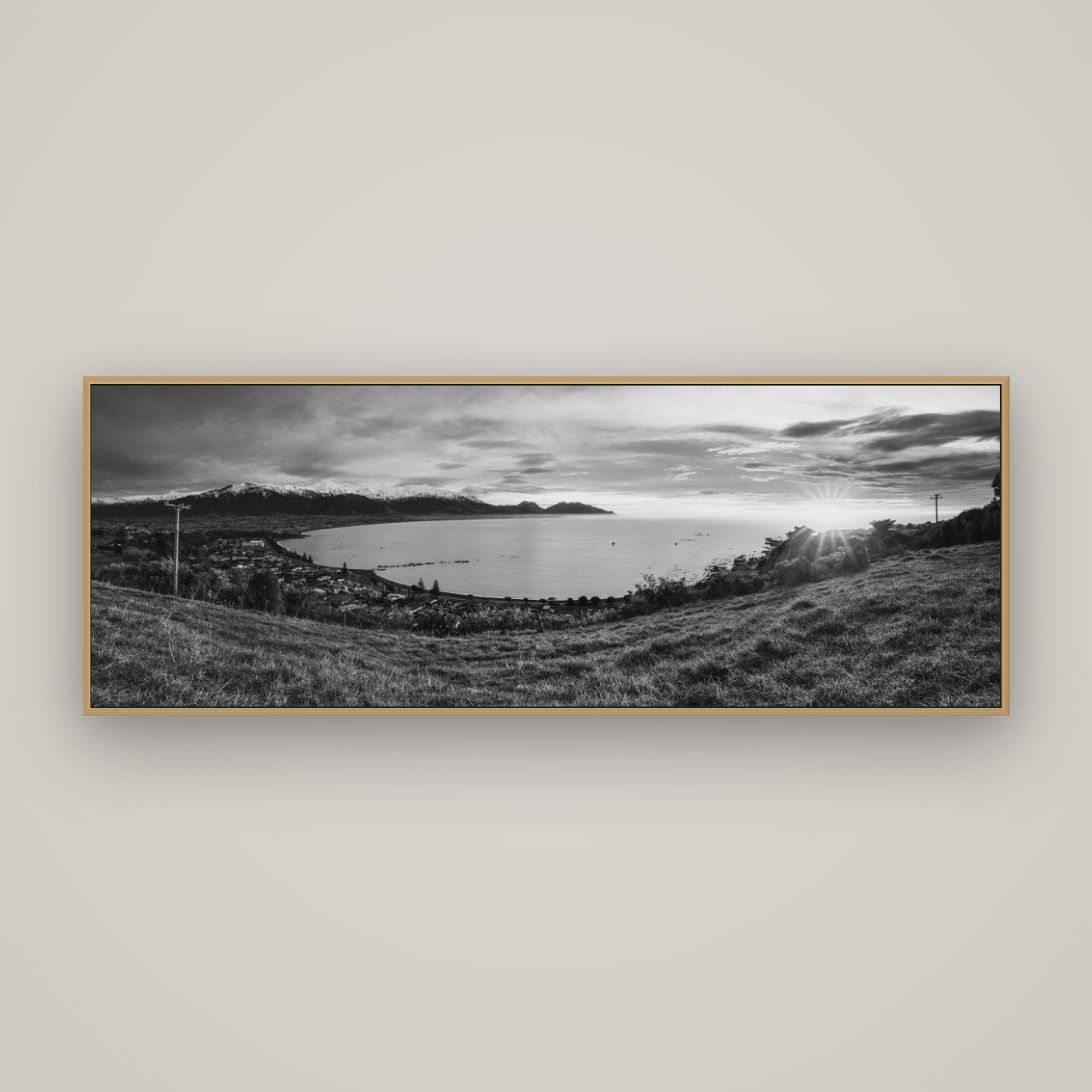 Radiant Awakening, Kaikōura's Coastal Majesty, Basel Natural Oak, 170×60 cm. New Zealand fine art wall art by Stephen Milner.