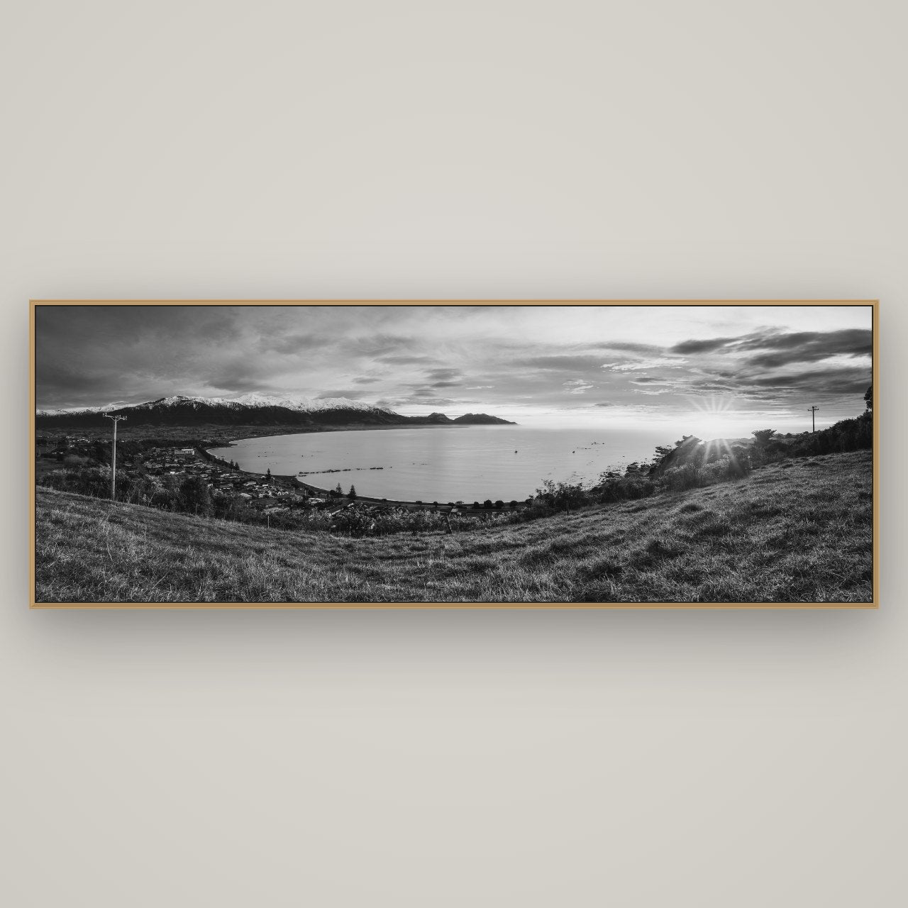 Radiant Awakening, Kaikōura's Coastal Majesty, Basel Natural Oak, 198×70 cm. New Zealand fine art wall art by Stephen Milner.