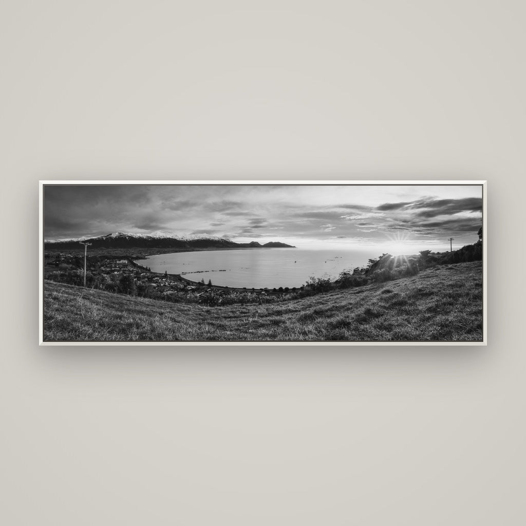 Radiant Awakening, Kaikōura's Coastal Majesty — Basel White, 170×60 cm. New Zealand fine art wall art by Stephen Milner.
