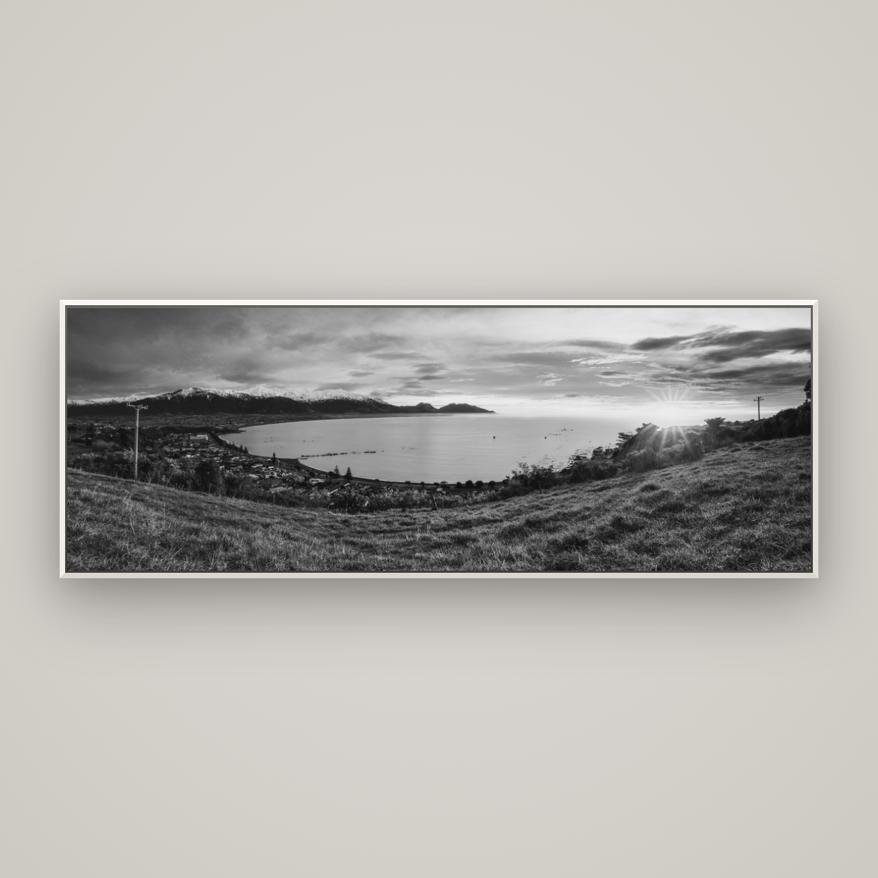 Radiant Awakening, Kaikōura's Coastal Majesty — Basel White, 198×70 cm. New Zealand fine art wall art by Stephen Milner.