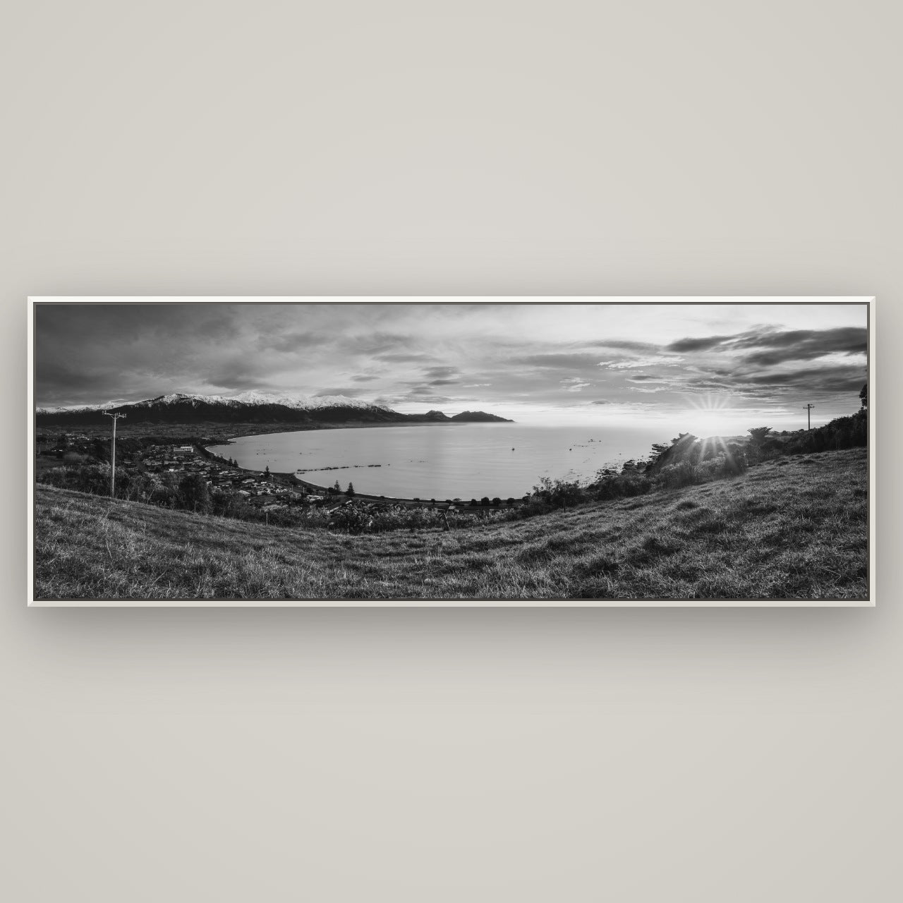 Radiant Awakening, Kaikōura's Coastal Majesty — Basel White, 198×70 cm. New Zealand fine art wall art by Stephen Milner.