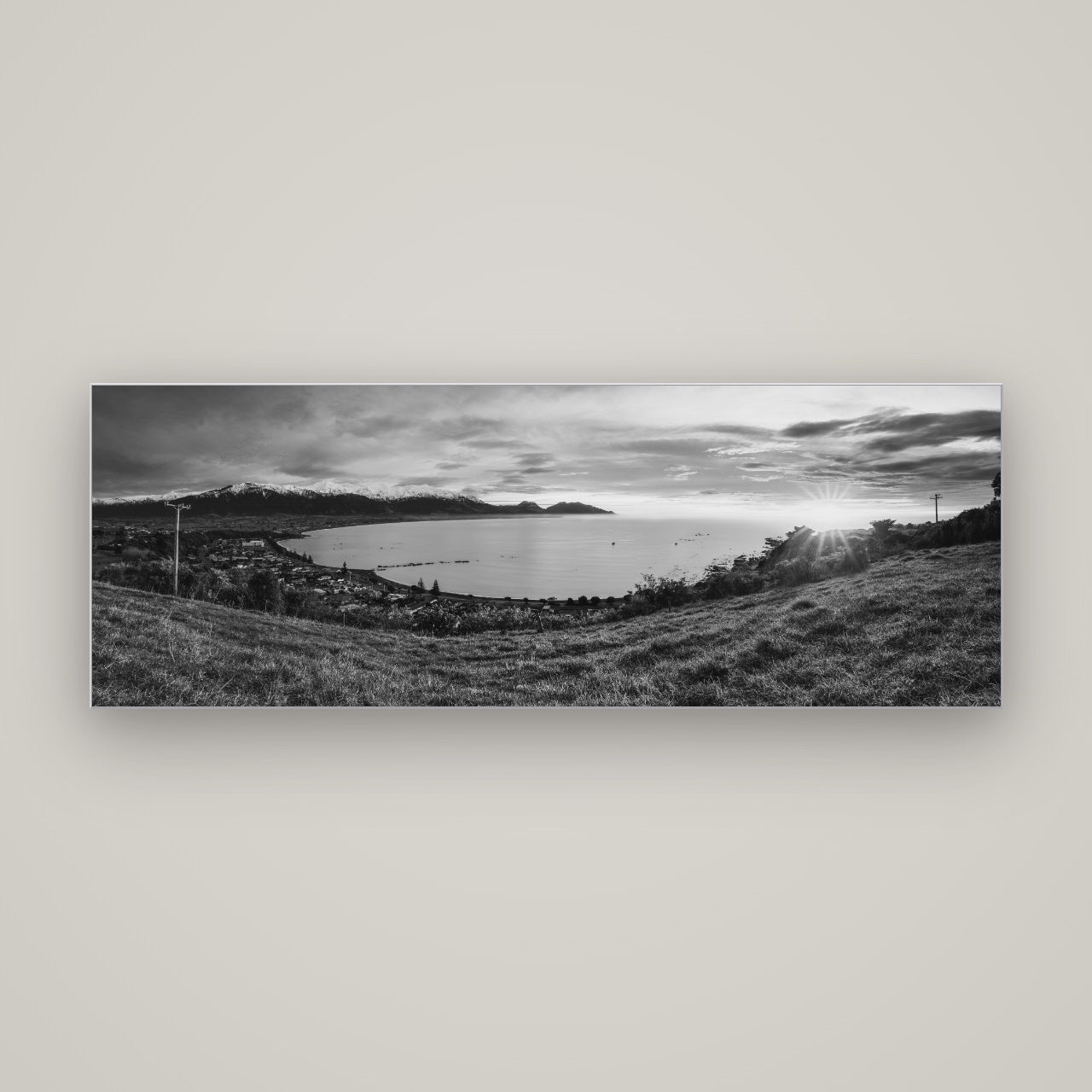 Radiant Awakening, Kaikōura's Coastal Majesty — Slimline Silver, 170×60 cm. New Zealand fine art wall art by Stephen Milner.