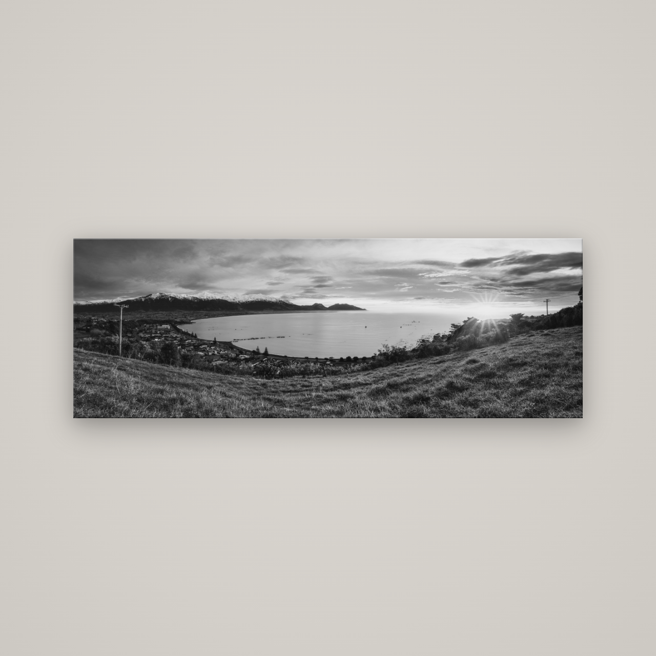 Radiant Awakening, Kaikōura's Coastal Majesty — No frame, 170×60 cm. New Zealand fine art wall art by Stephen Milner.
