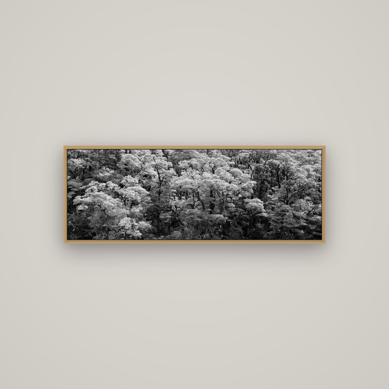 Rainforest Reverie, Fiordland, Basel Natural Oak, 113×40 cm. New Zealand fine art wall art by Stephen Milner.