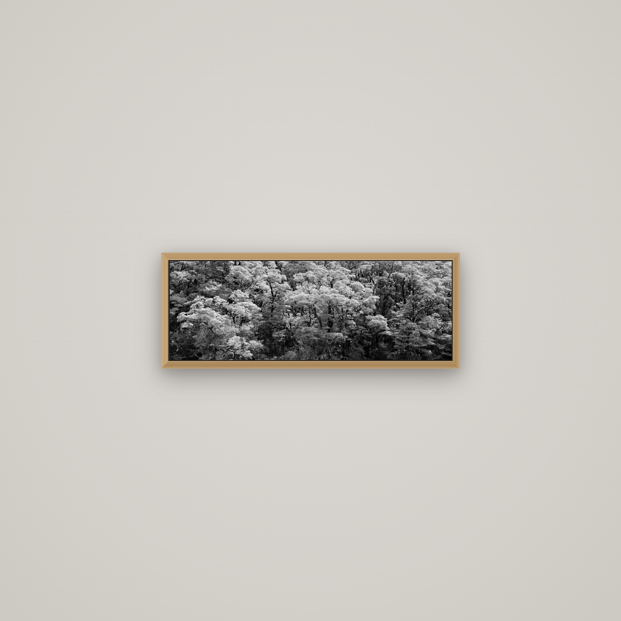 Rainforest Reverie, Fiordland, Basel Natural Oak, 57×20 cm. New Zealand fine art wall art by Stephen Milner.