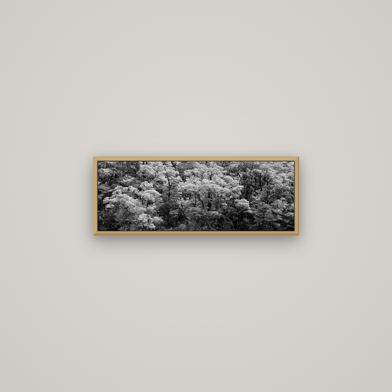 Rainforest Reverie, Fiordland, Basel Natural Oak, 68×24 cm. New Zealand fine art wall art by Stephen Milner.