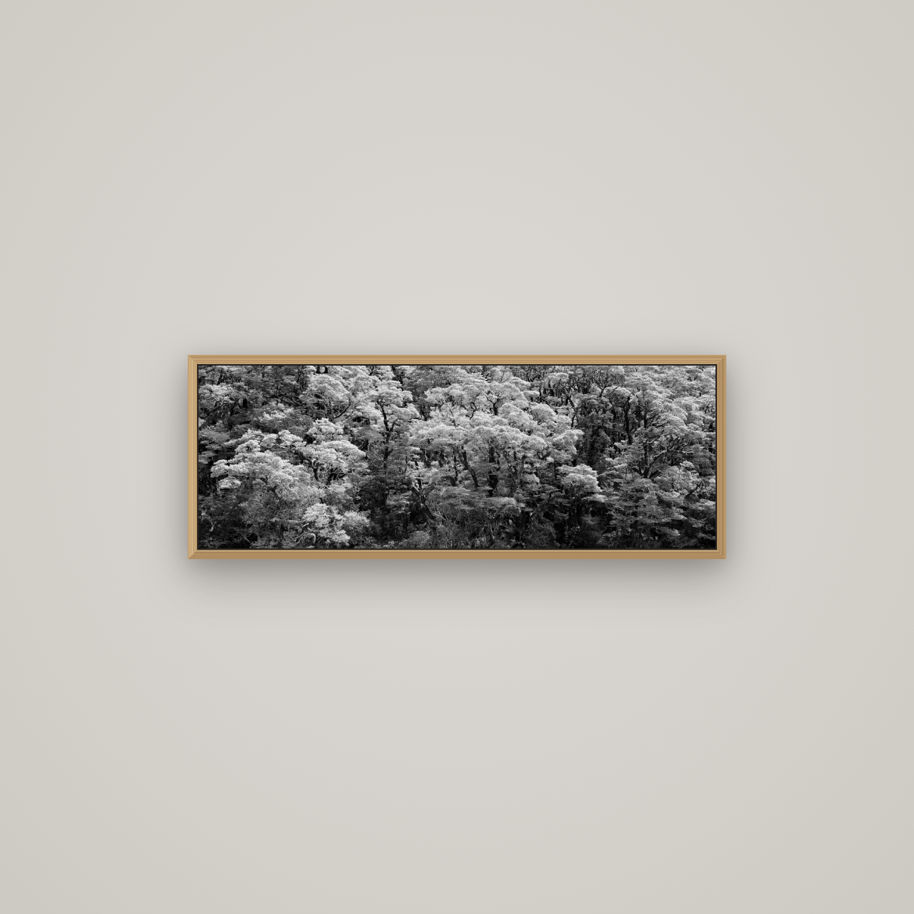 Rainforest Reverie, Fiordland, Basel Natural Oak, 85×30 cm. New Zealand fine art wall art by Stephen Milner.