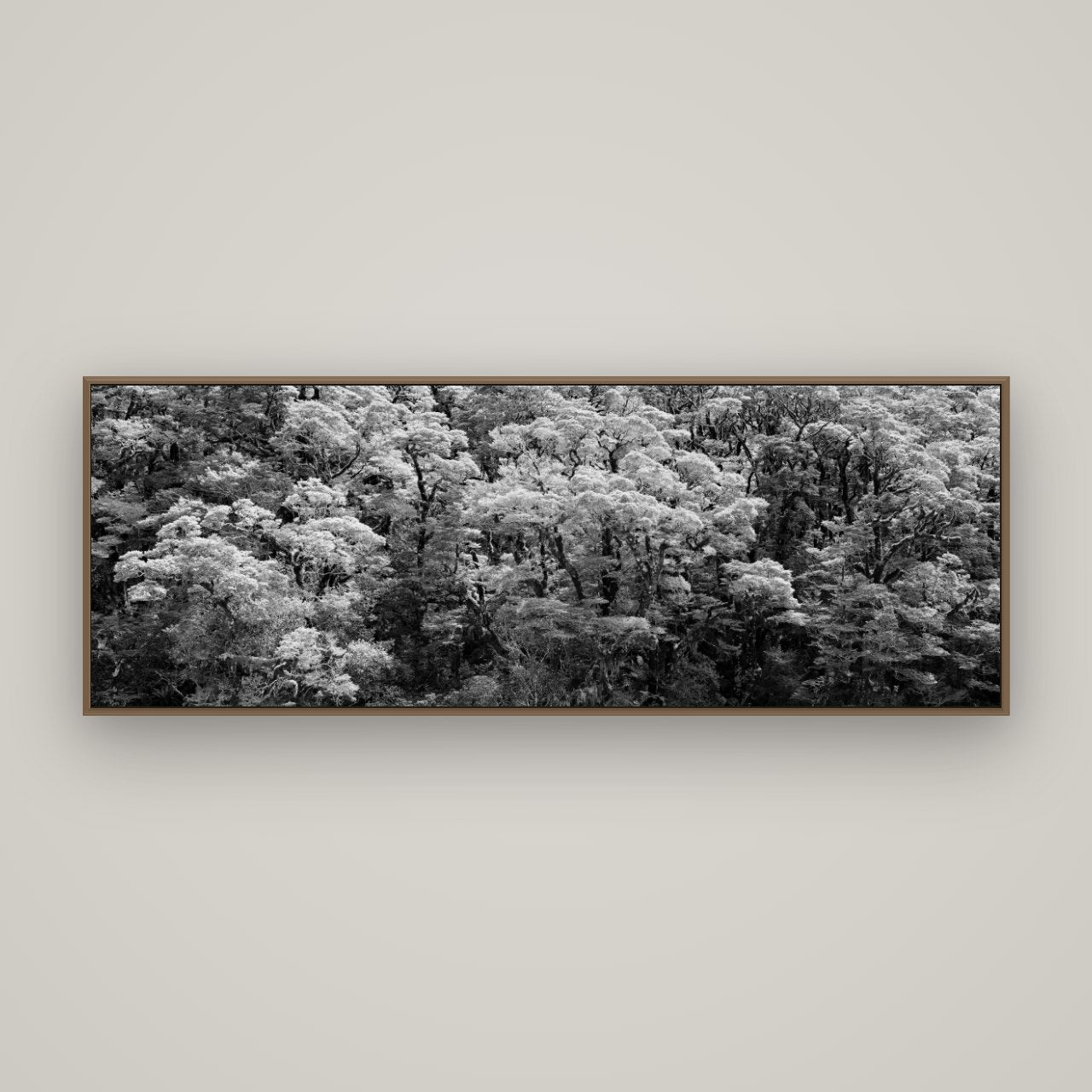 Rainforest Reverie, Fiordland, Basel Walnut, 170×60 cm. New Zealand fine art wall art by Stephen Milner.