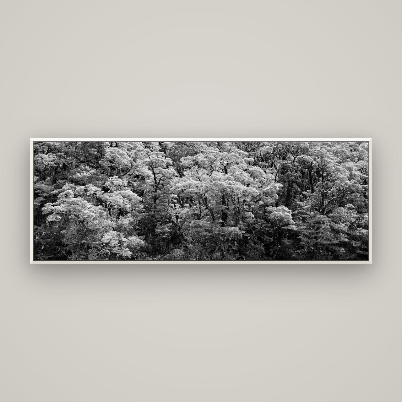 Rainforest Reverie, Fiordland — Basel White, 170×60 cm. New Zealand fine art wall art by Stephen Milner.