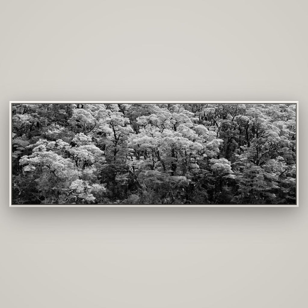 Rainforest Reverie, Fiordland — Basel White, 198×70 cm. New Zealand fine art wall art by Stephen Milner.