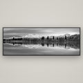 Reflections of Dawn, Big Hill and Potts Range — Basel Black Matte, 198×70 cm. New Zealand fine art wall art by Stephen Milner.