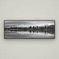 Reflections of Dawn, Big Hill and Potts Range — Basel Black Matte, 198×70 cm. New Zealand fine art wall art by Stephen Milner.