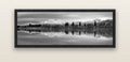 Reflections of Dawn, Big Hill and Potts Range — black float frame canvas, 152 × 56 cm. New Zealand fine art landscape wall art by Stephen Milner.