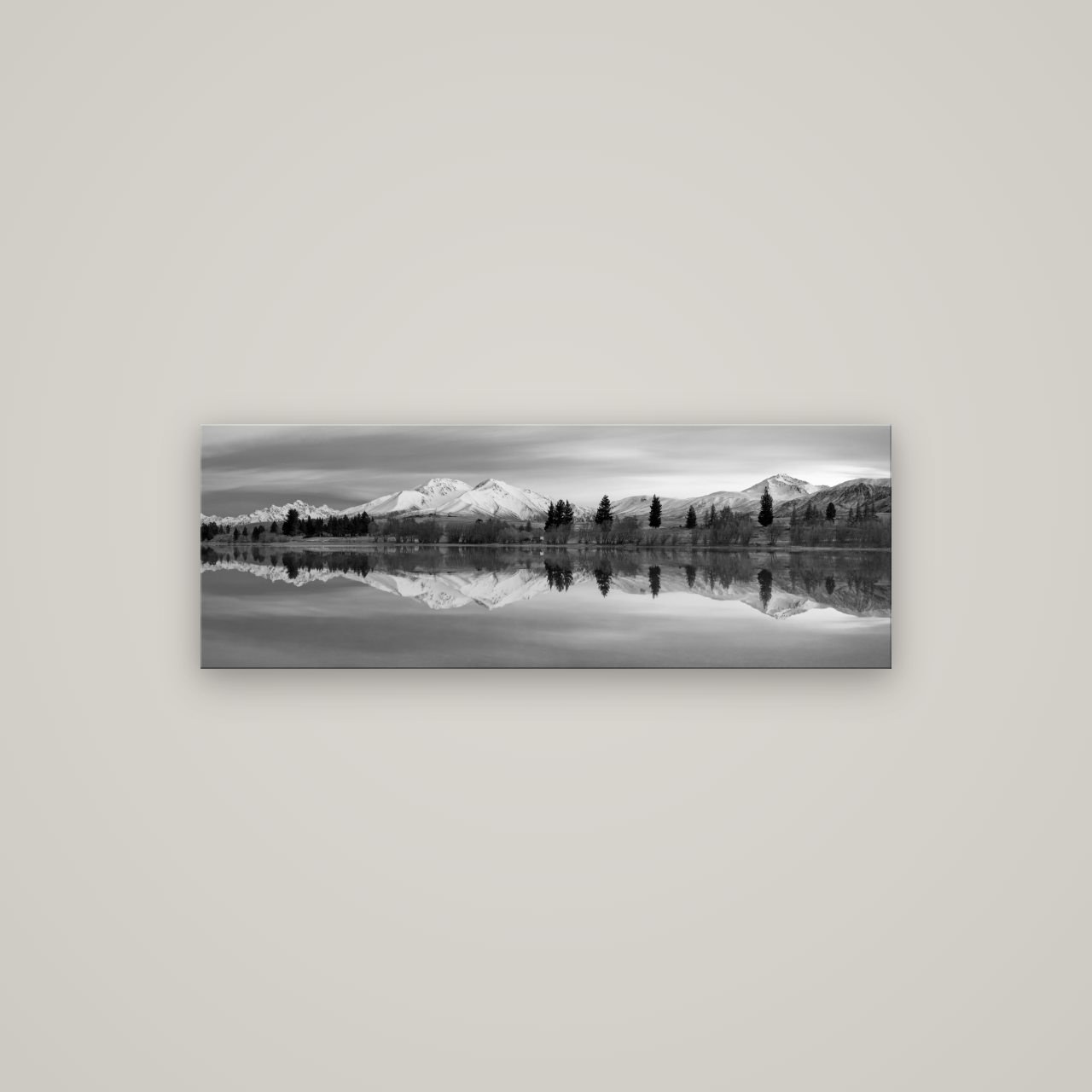 Reflections of Dawn, Big Hill and Potts Range — No frame, 113×40 cm. New Zealand fine art wall art by Stephen Milner.