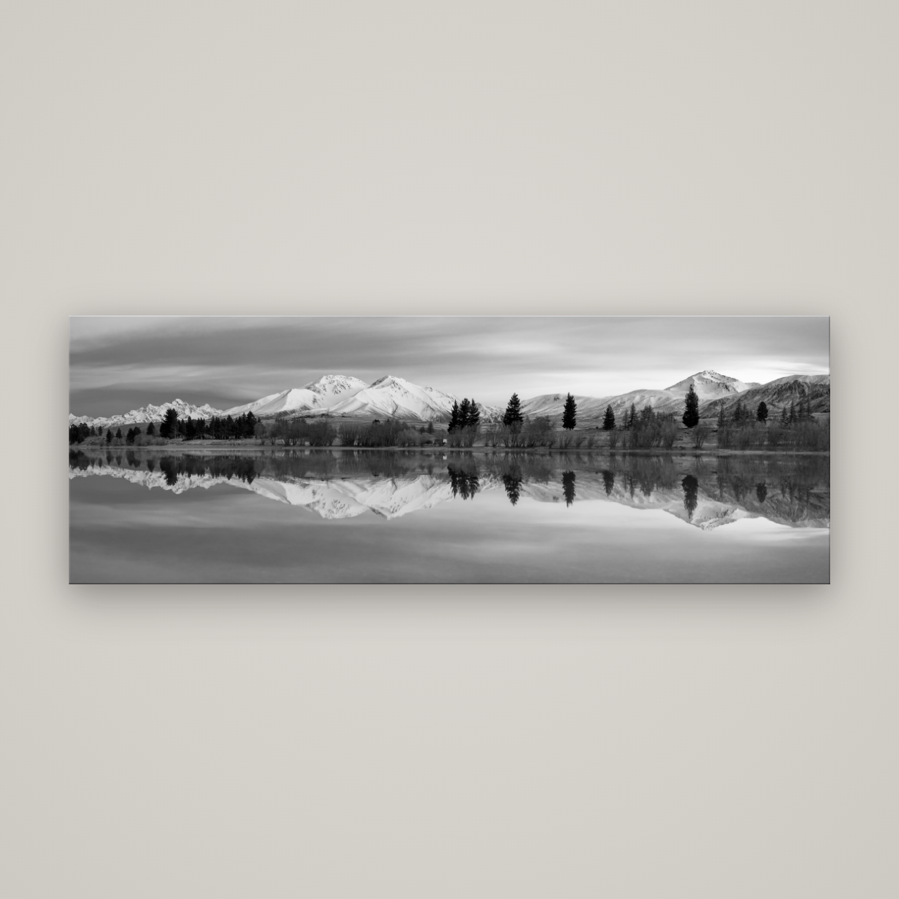 Reflections of Dawn, Big Hill and Potts Range — No frame, 198×70 cm. New Zealand fine art wall art by Stephen Milner.