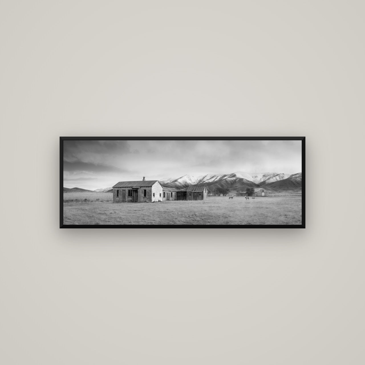 Resilience in Ruin, Echoes of a Forgotten Farm — Basel Black, 113×40 cm. New Zealand fine art wall art by Stephen Milner.