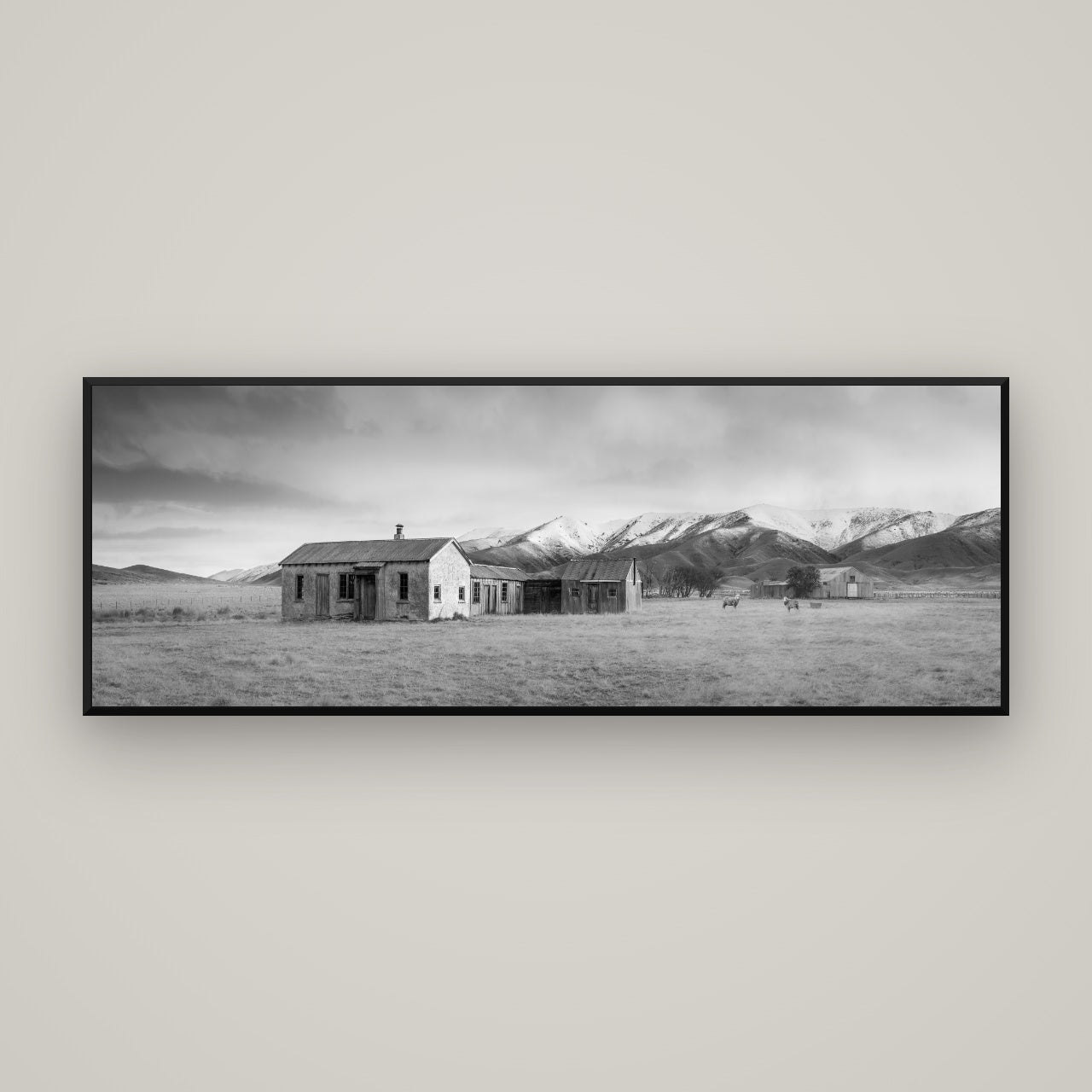 Resilience in Ruin, Echoes of a Forgotten Farm — Basel Black, 170×60 cm. New Zealand fine art wall art by Stephen Milner.