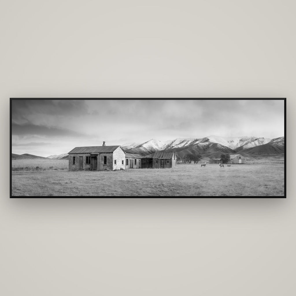 Resilience in Ruin, Echoes of a Forgotten Farm — Basel Black Matte, 198×70 cm. New Zealand fine art wall art by Stephen Milner.