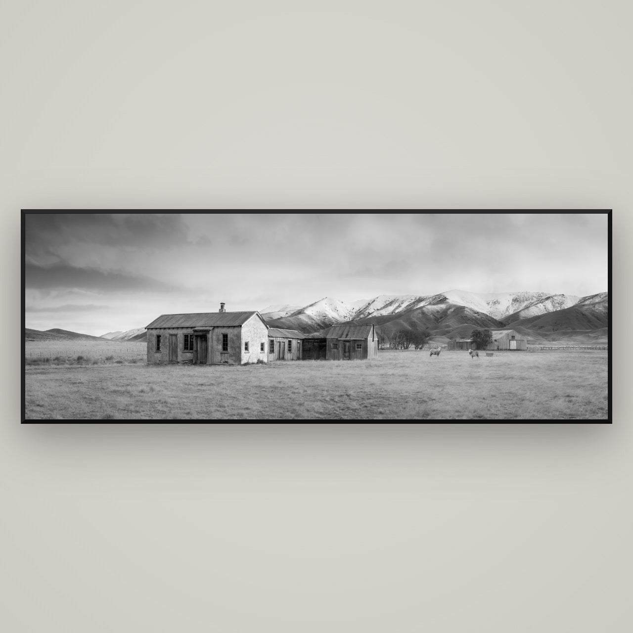 Resilience in Ruin, Echoes of a Forgotten Farm — Basel Black, 198×70 cm. New Zealand fine art wall art by Stephen Milner.