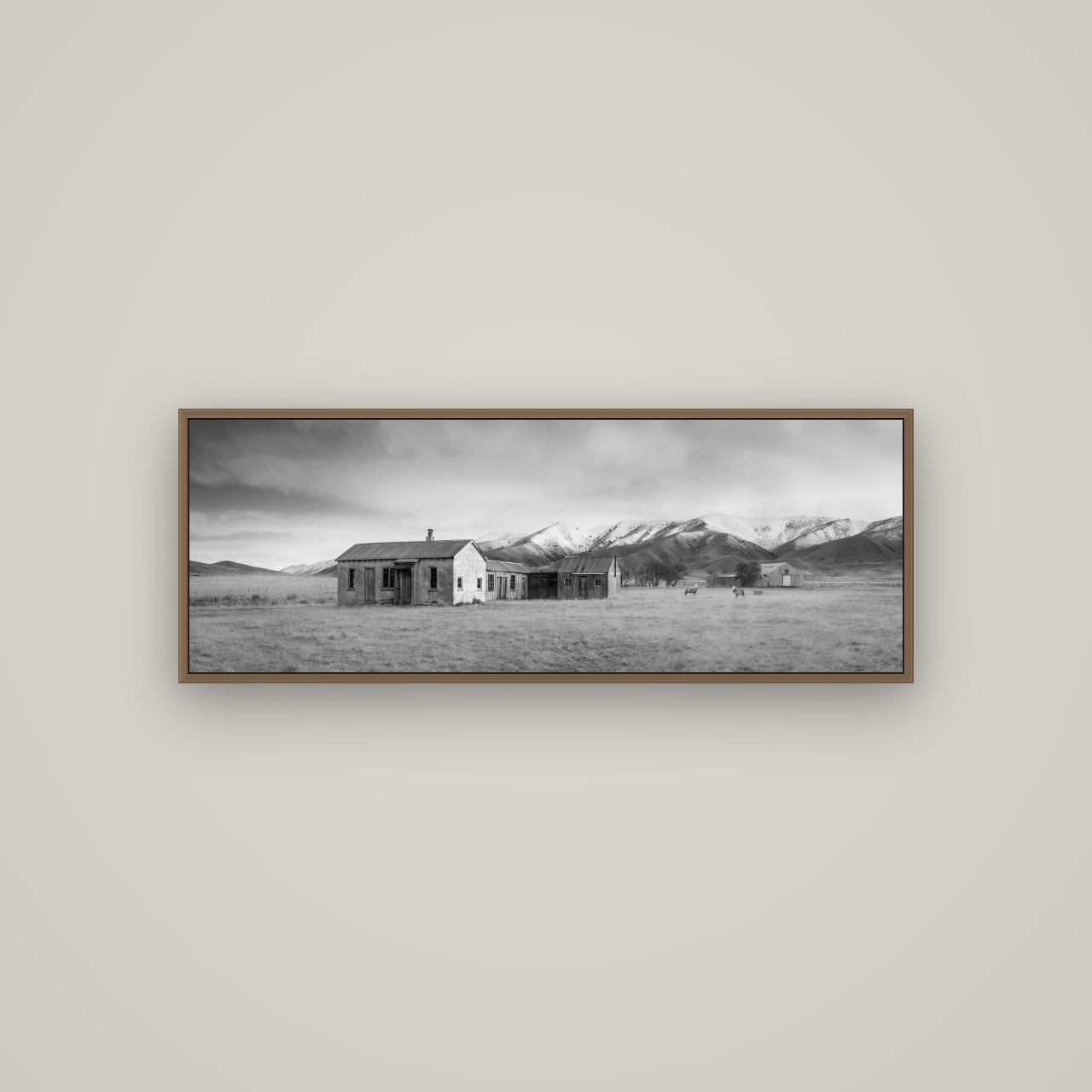 Resilience in Ruin, Echoes of a Forgotten Farm, Basel Walnut, 113×40 cm. New Zealand fine art wall art by Stephen Milner.