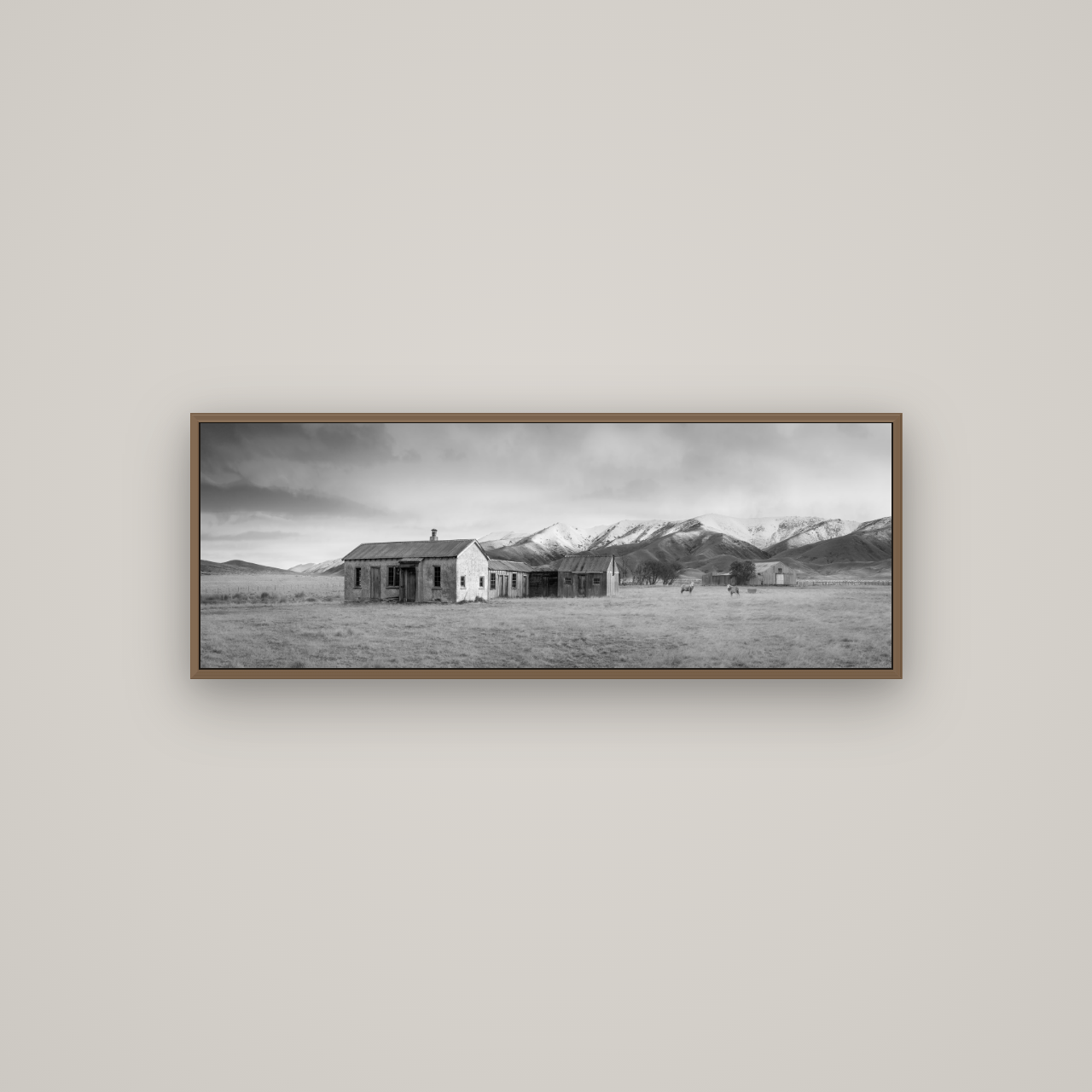Resilience in Ruin, Echoes of a Forgotten Farm, Basel Walnut, 113×40 cm. New Zealand fine art wall art by Stephen Milner.