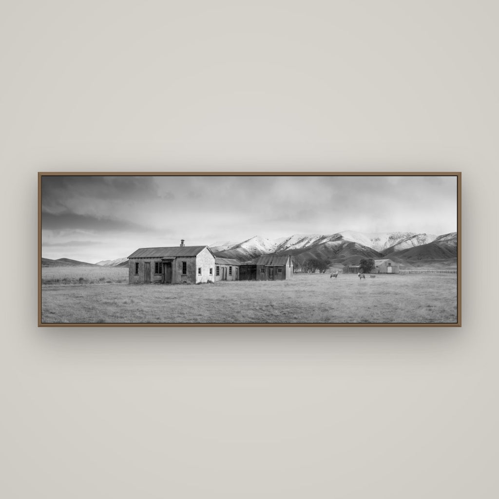 Resilience in Ruin, Echoes of a Forgotten Farm, Basel Walnut, 170×60 cm. New Zealand fine art wall art by Stephen Milner.