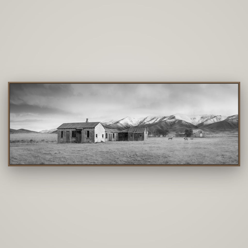 Resilience in Ruin, Echoes of a Forgotten Farm, Basel Walnut, 198×70 cm. New Zealand fine art wall art by Stephen Milner.
