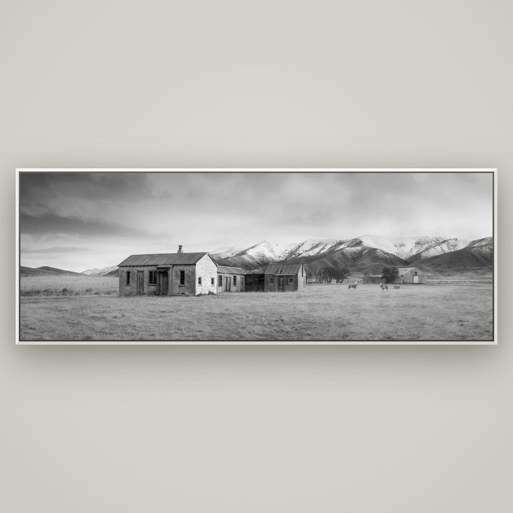 Resilience in Ruin, Echoes of a Forgotten Farm — Basel White, 198×70 cm. New Zealand fine art wall art by Stephen Milner.