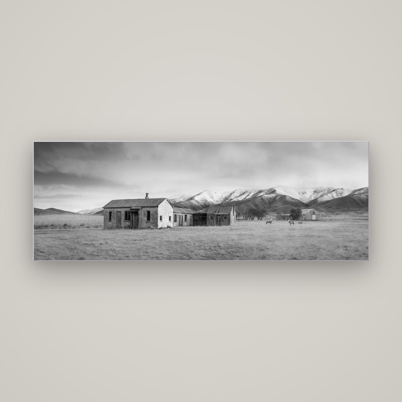 Resilience in Ruin, Echoes of a Forgotten Farm — Slimline Silver, 170×60 cm. New Zealand fine art wall art by Stephen Milner.