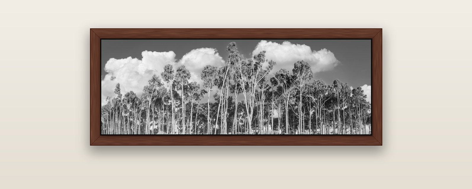 Rimu Reverie, Bruce Bay's Coastal Symphony — brown float frame canvas, 102 × 36 cm. New Zealand fine art landscape wall art by Stephen Milner.
