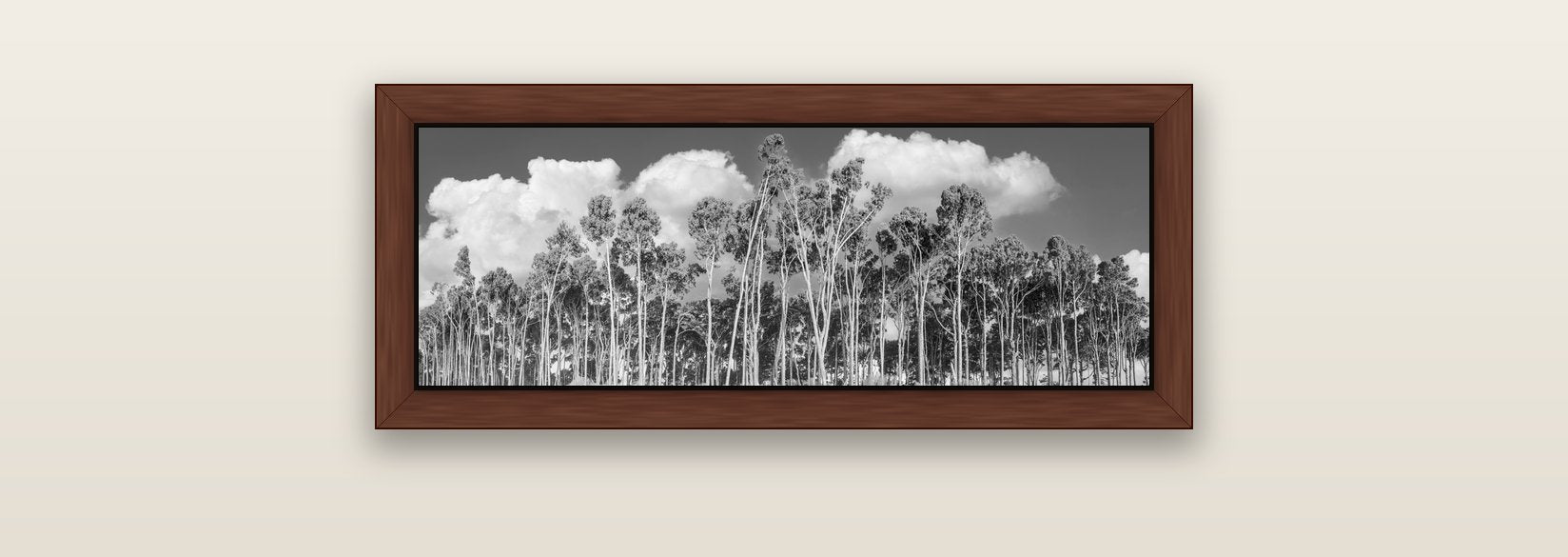 Rimu Reverie, Bruce Bay's Coastal Symphony — brown float frame canvas, 71 × 25 cm. New Zealand fine art landscape wall art by Stephen Milner.