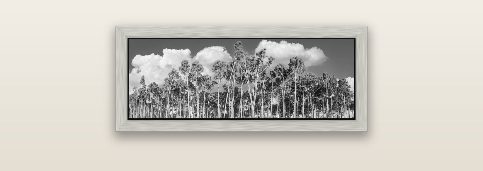 Rimu Reverie, Bruce Bay's Coastal Symphony — silver float frame canvas, 71 × 25 cm. New Zealand fine art landscape wall art by Stephen Milner.