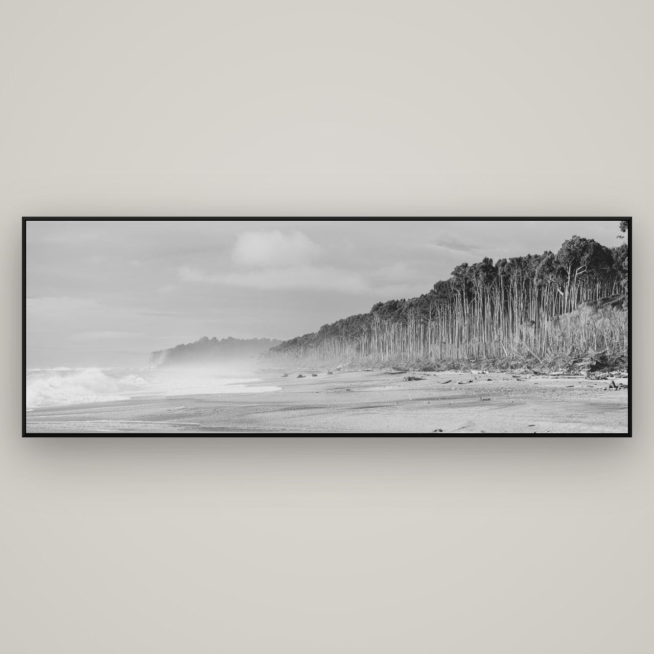 Rimu Rhythms, Bruce Bay's Wild Serenity — ArtBox Black, 198×70 cm. New Zealand fine art wall art by Stephen Milner.